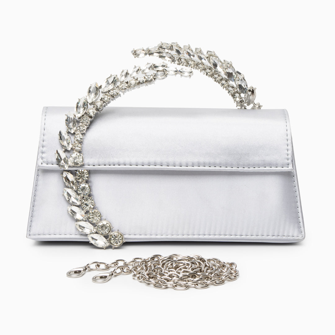 Bolso Estela | Clutch Negro con Asa de Cristales