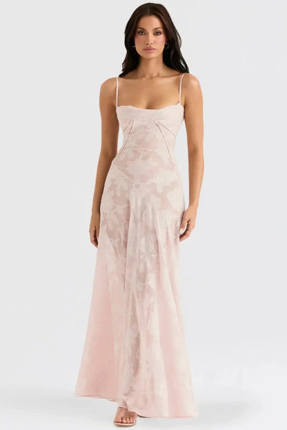 Ethereal | Vestido lamé rosa con corsetería floral