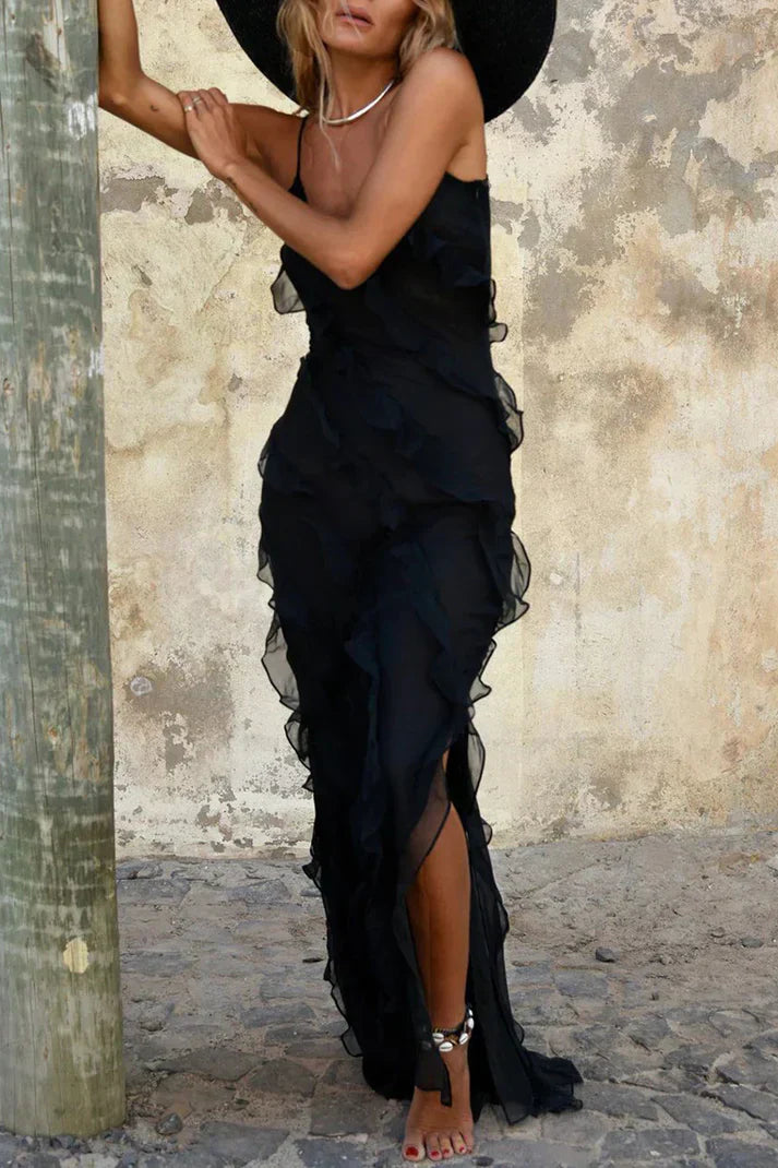 Penélope | Vestido Vintage Geométrico con Escote en V Asimétrico y Espalda Descubierta