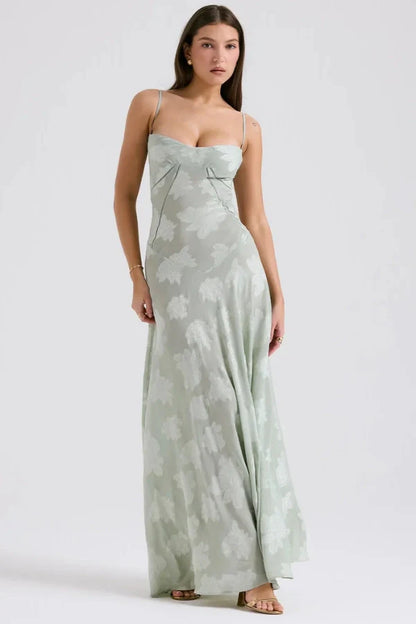 Ethereal | Vestido lamé rosa con corsetería floral