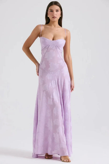 Ethereal | Vestido lamé rosa con corsetería floral