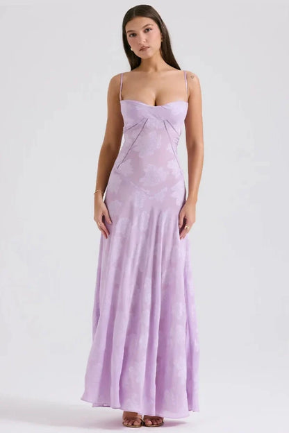 Ethereal | Vestido lamé rosa con corsetería floral