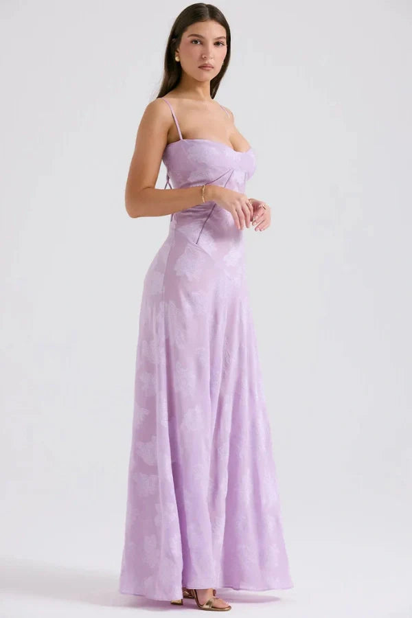 Ethereal | Vestido lamé rosa con corsetería floral