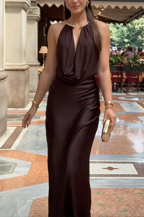 Selene | Vestido Satén con Escote Drapeado y Espalda Descubierta