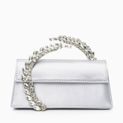 Bolso Estela | Clutch Plateado con Asa de Cristales