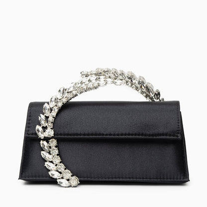 Bolso Estela | Clutch Plateado con Asa de Cristales