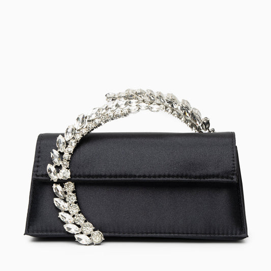 Bolso Estela | Clutch Negro con Asa de Cristales