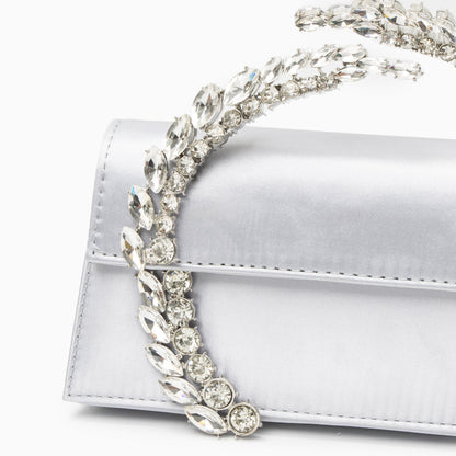 Bolso Estela | Clutch Plateado con Asa de Cristales