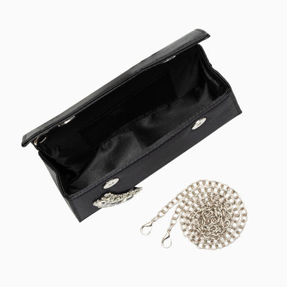 Bolso Estela | Clutch Plateado con Asa de Cristales