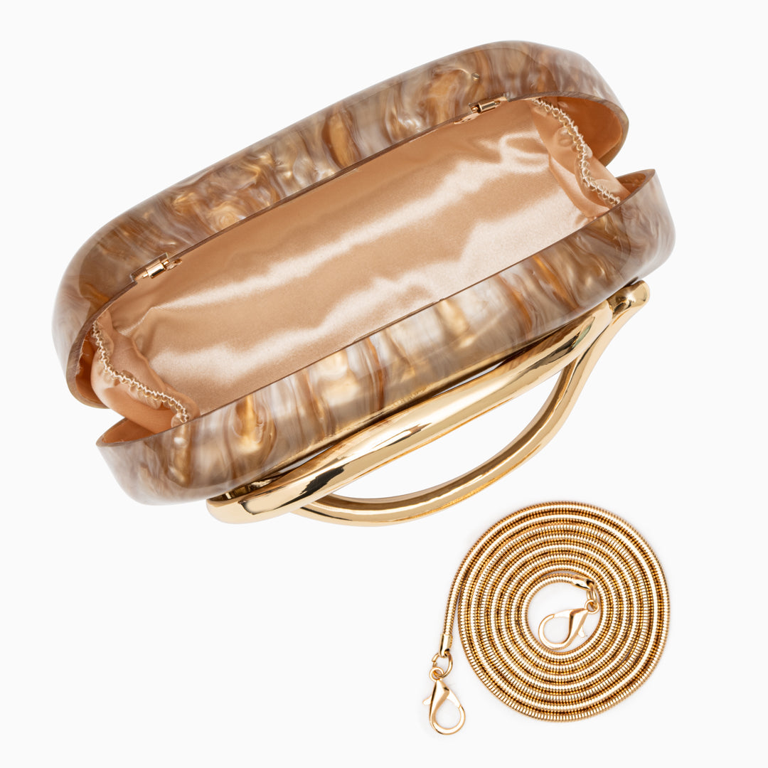 Bolso Dayja | Clutch Nacarado con Detalle Escultórico