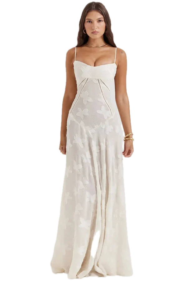 Ethereal | Vestido lamé rosa con corsetería floral