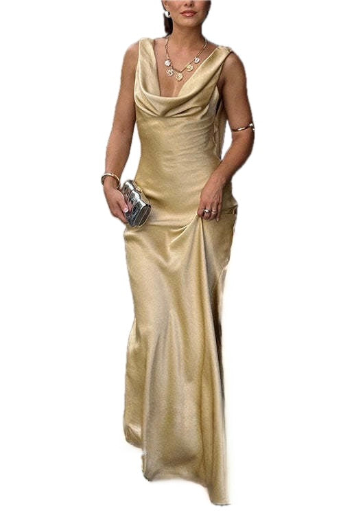 Lyra | Vestido largo de satén con escote drapeado