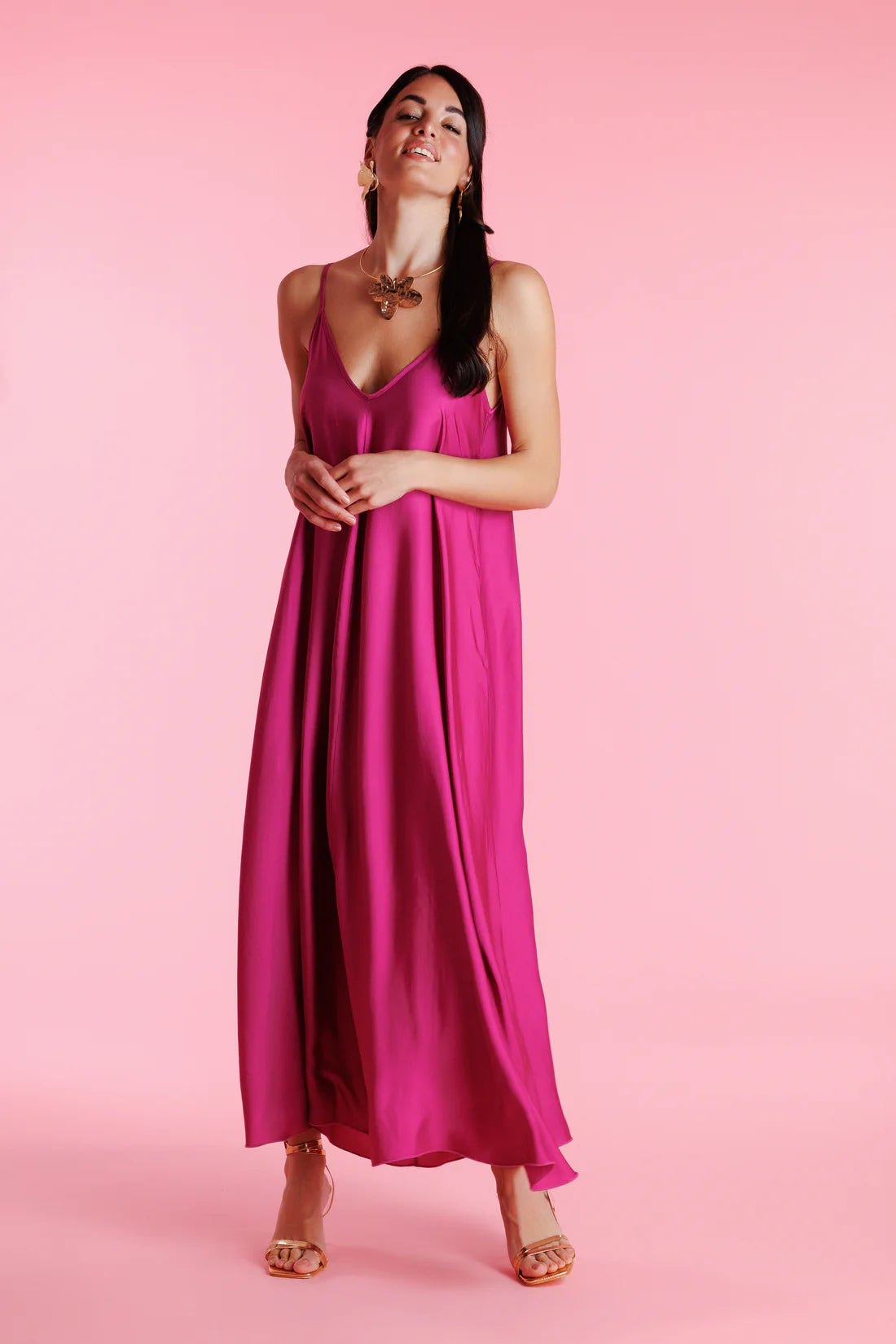 Dalia | Vestido sin mangas satinado de corte fluido