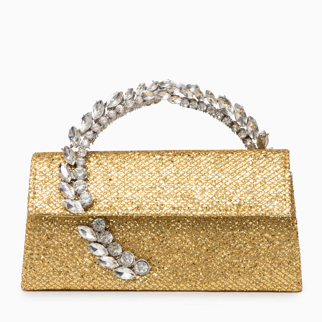 Bolso Estela | Clutch Plateado con Asa de Cristales