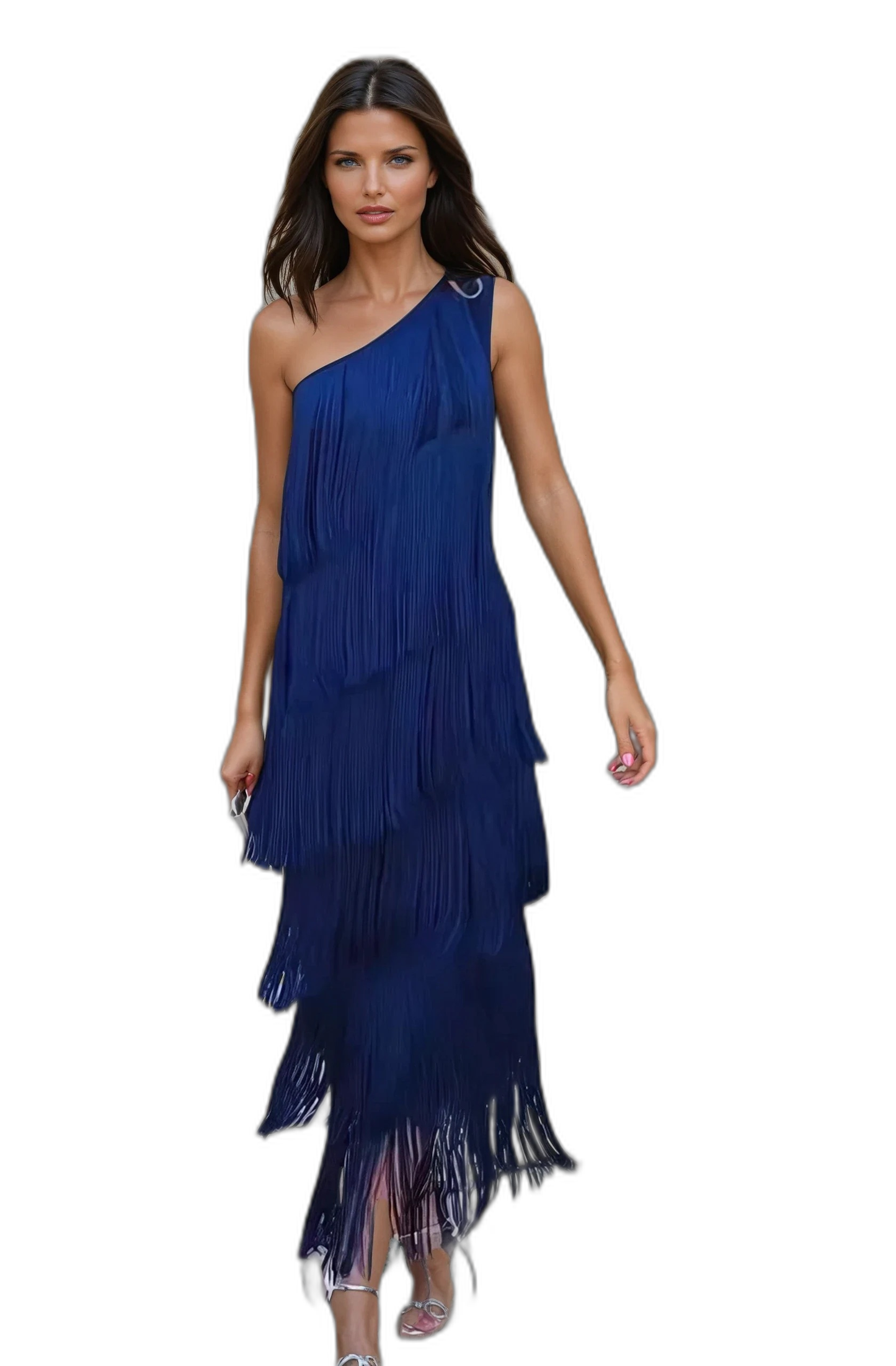 Veronica - Elegante vestido con flecos y hombros descubiertos